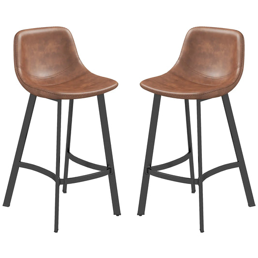 Counter Height Stools Set of 2, Upholstered Kitchen Stool with Back, Steel Legs Bar Stools Brown at Gallery Canada
