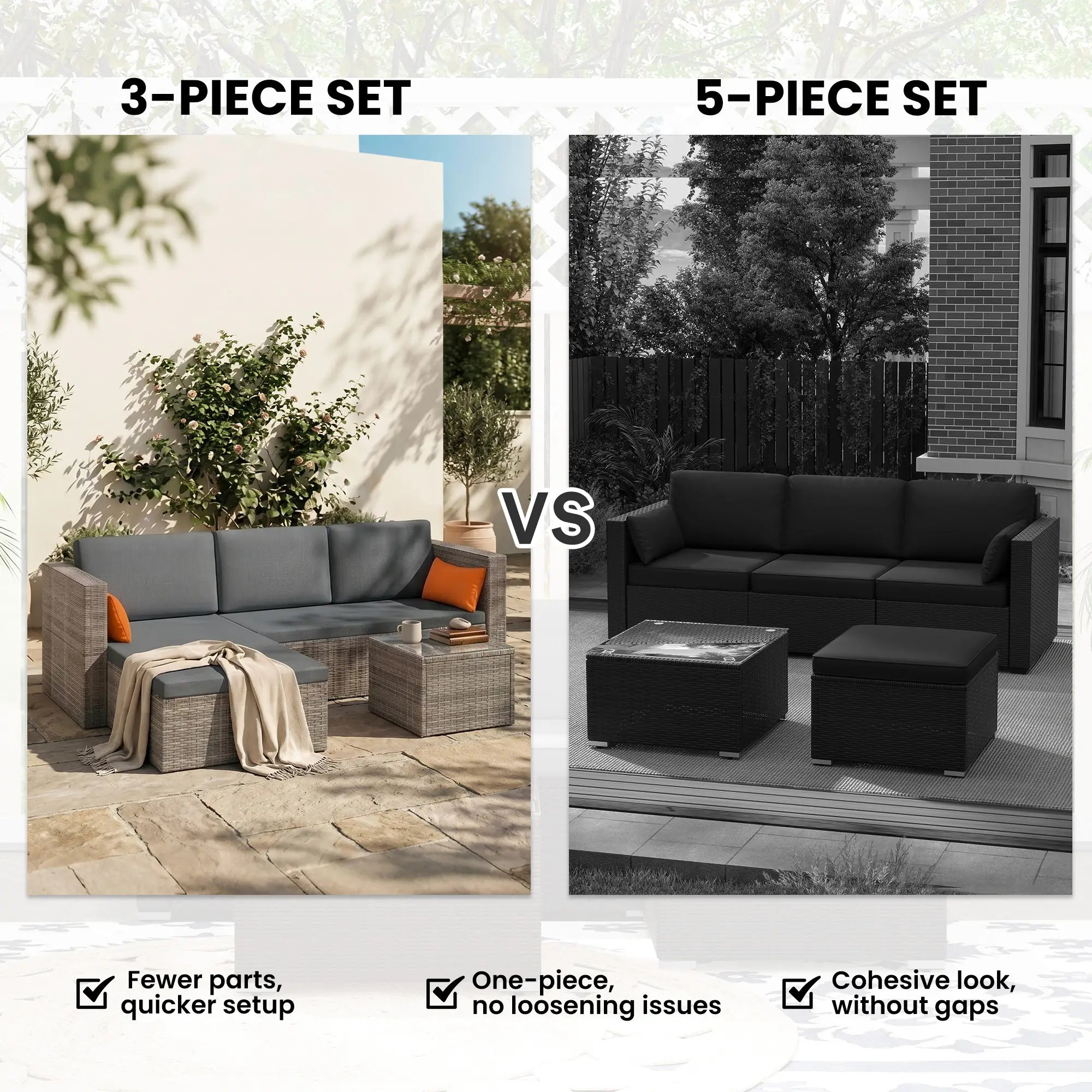 3-Piece Patio Furniture Set, Sectional Sofa, Wicker Chair, Grey Patio Furniture Sets at Gallery Canada