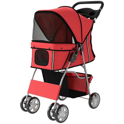 Foldable Pet Stroller, 360° Swivel Wheels, Reflective Strips, Red Dog Bike Trailers & Strollers Red at Gallery Canada