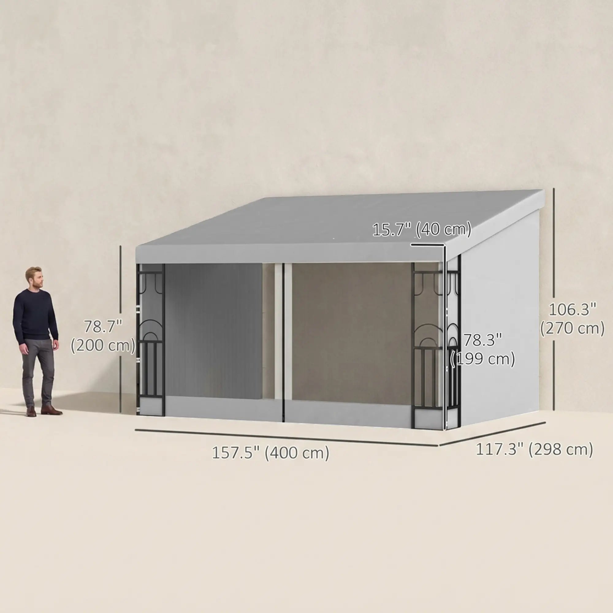 10' x 13' Wall Pergola, Outdoor Gazebo, 2 Curtains, 2 Nettings, UV Resistant, Light Grey Pergolas at Gallery Canada