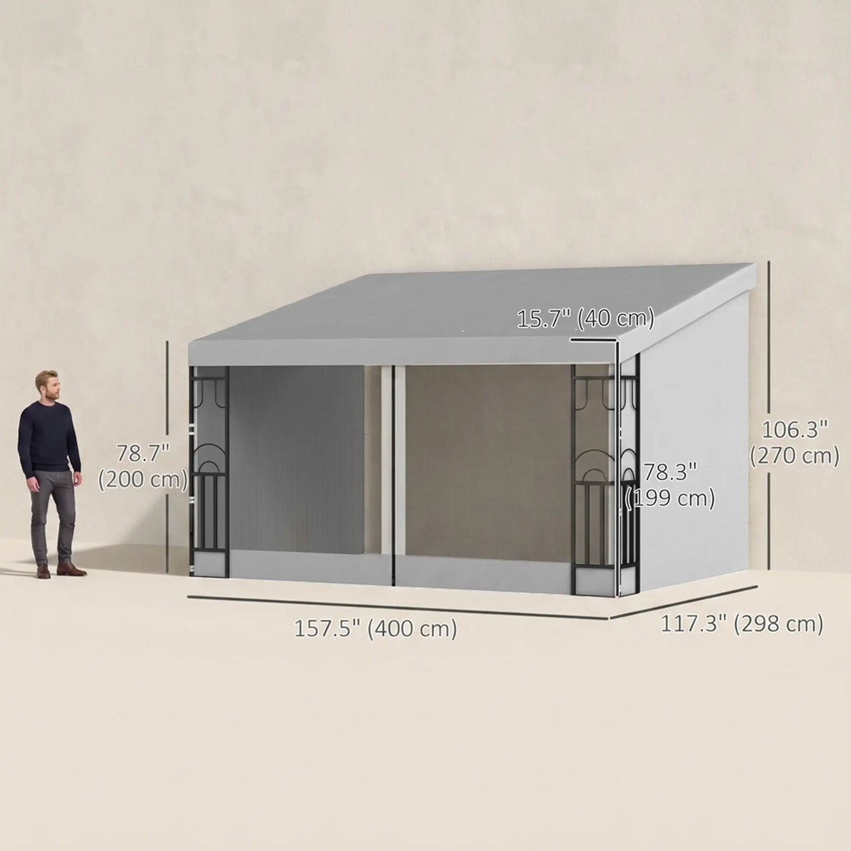 10' x 13' Wall Pergola, Outdoor Gazebo, 2 Curtains, 2 Nettings, UV Resistant, Light Grey Pergolas at Gallery Canada