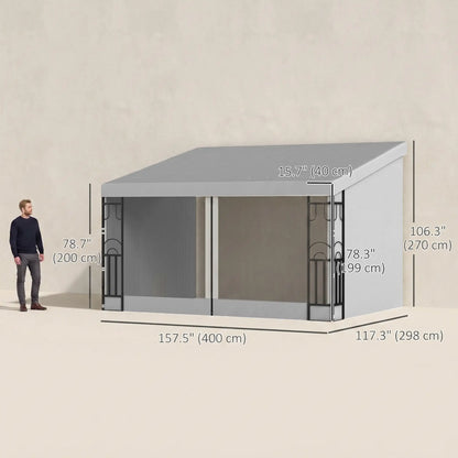 10' x 13' Wall Pergola, Outdoor Gazebo, 2 Curtains, 2 Nettings, UV Resistant, Light Grey Pergolas at Gallery Canada