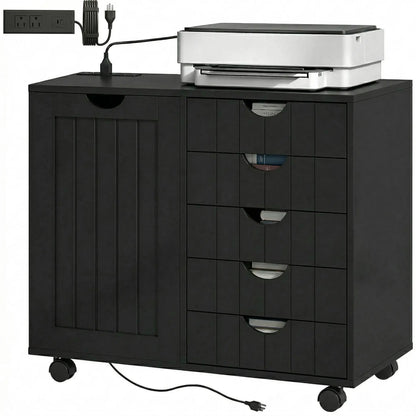 Mobile Lateral Filing Cabinet with 5 Drawers, Printer Stand, Black Office Cabinets & Cupboards Black at Gallery Canada