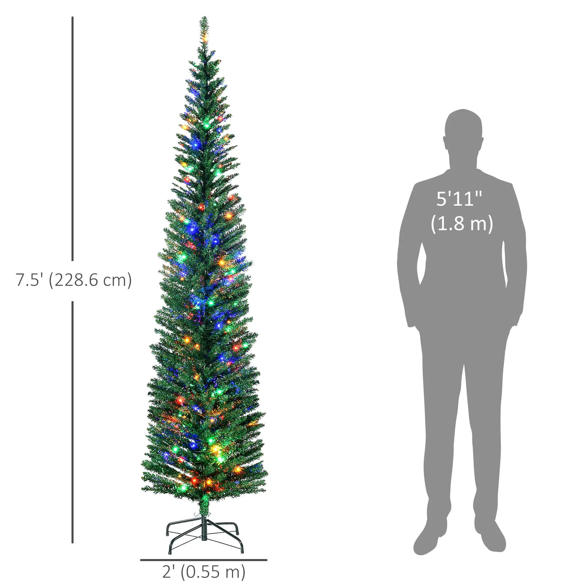 7.5' Artificial Pencil Christmas Tree, LED Lights, Steel Base, Colorful Pencil Christmas Trees at Gallery Canada