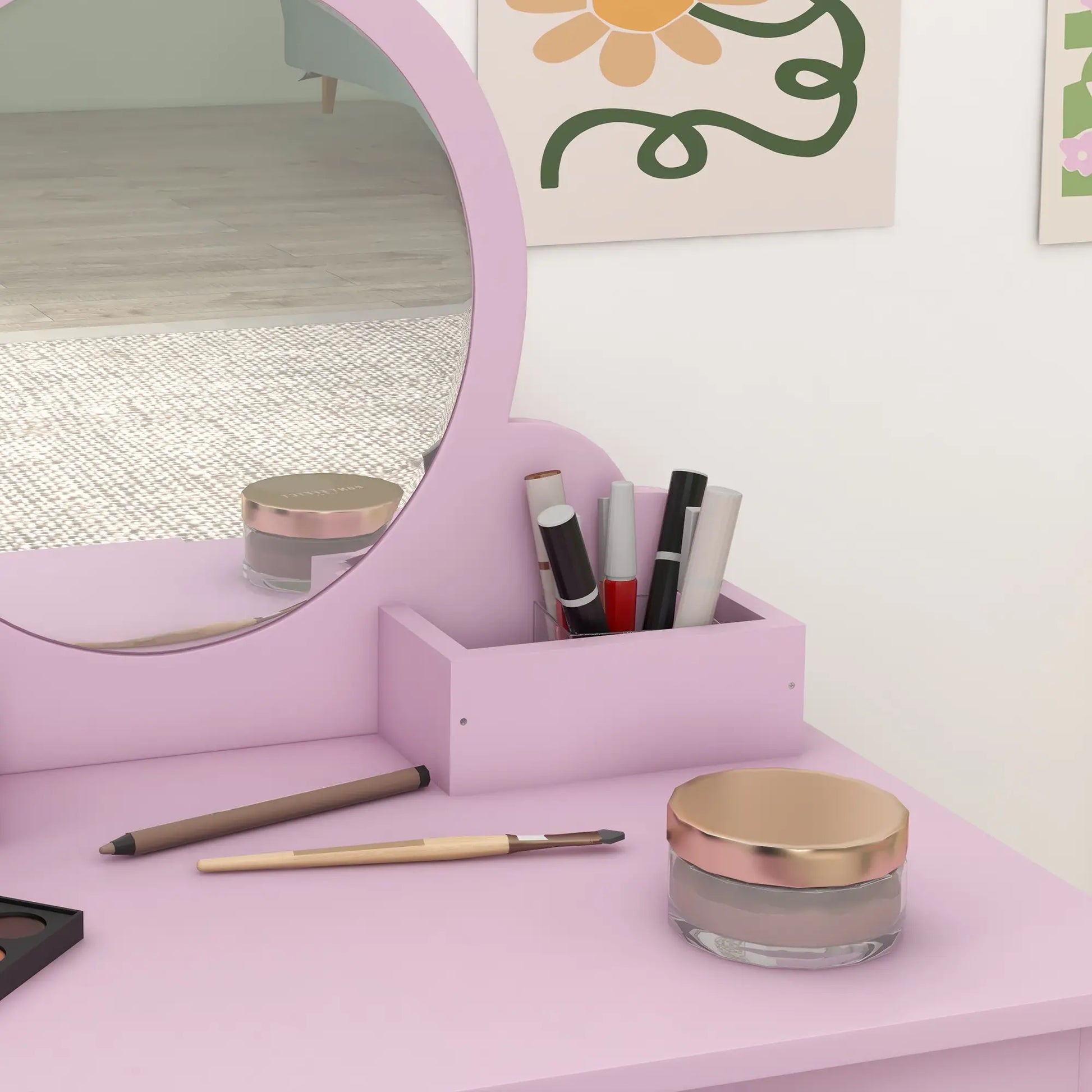 Cat Design Makeup Vanity with Mirror, Stool, Drawer, Pink Toy Vanity at Gallery Canada