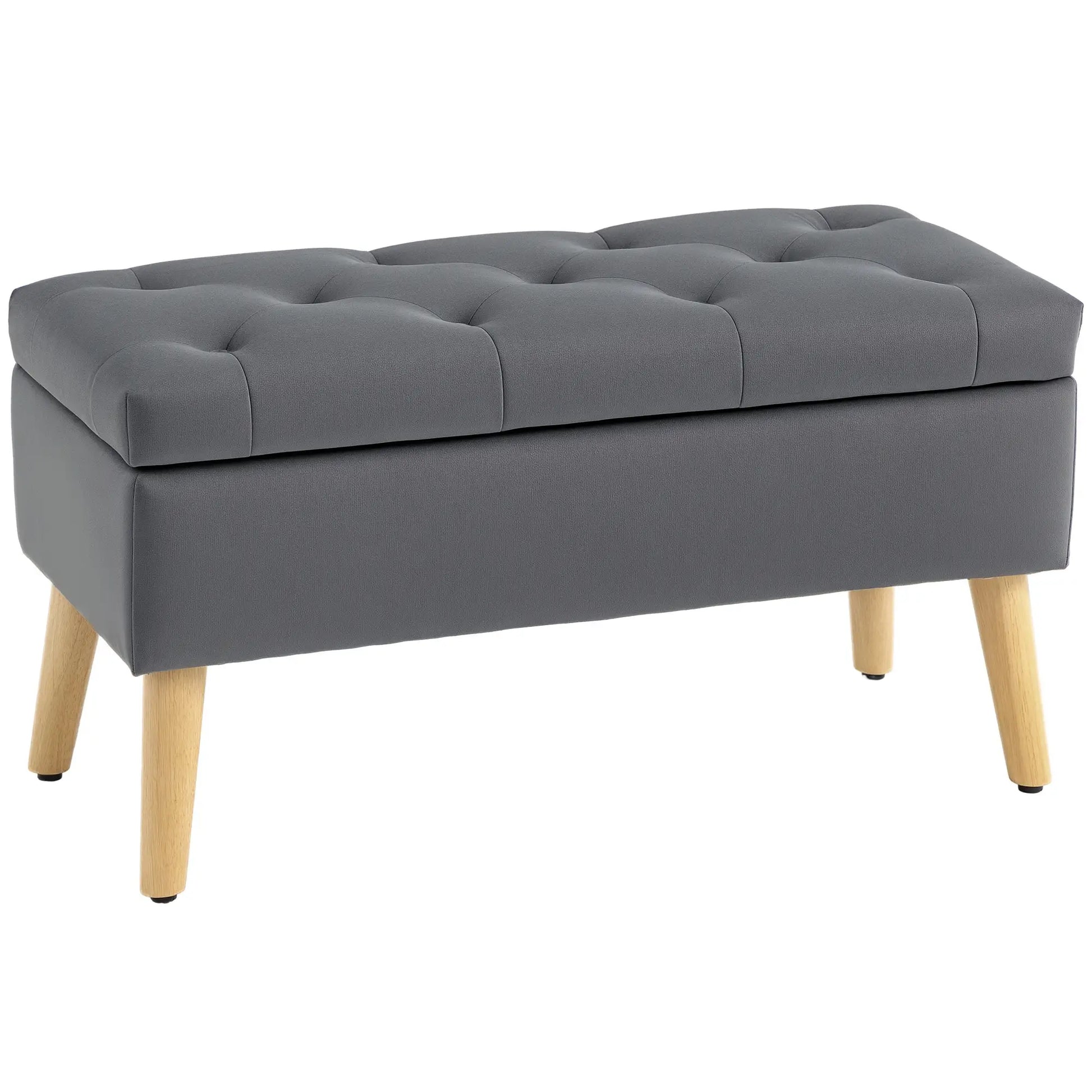Velvet Storage Ottoman with Lid, Wood Legs, Charcoal Grey Storage Ottomans & Benches at Gallery Canada