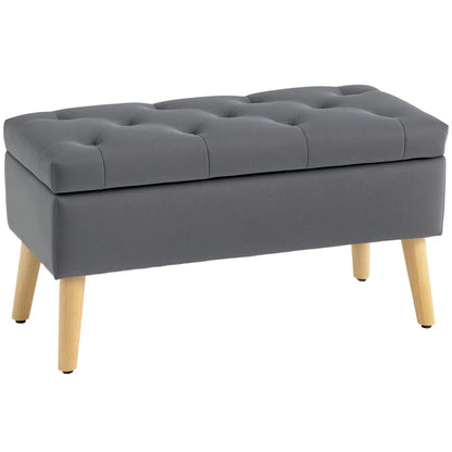 Velvet Storage Ottoman with Lid, Wood Legs, Charcoal Grey Storage Ottomans & Benches at Gallery Canada