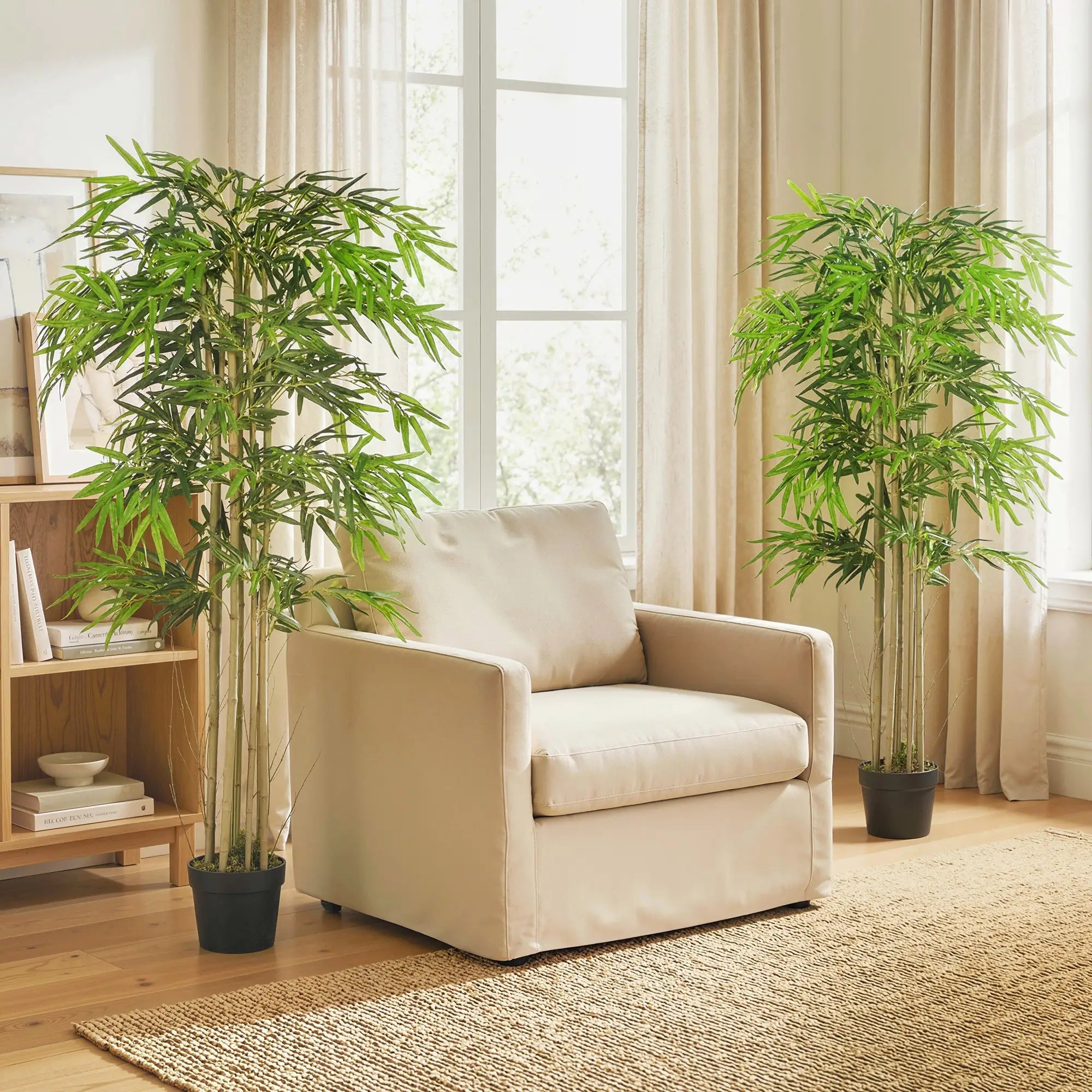 5FT Artificial Bamboo Tree Set, 1095 Leaves, Nursery Pot, Green Artificial Trees at Gallery Canada