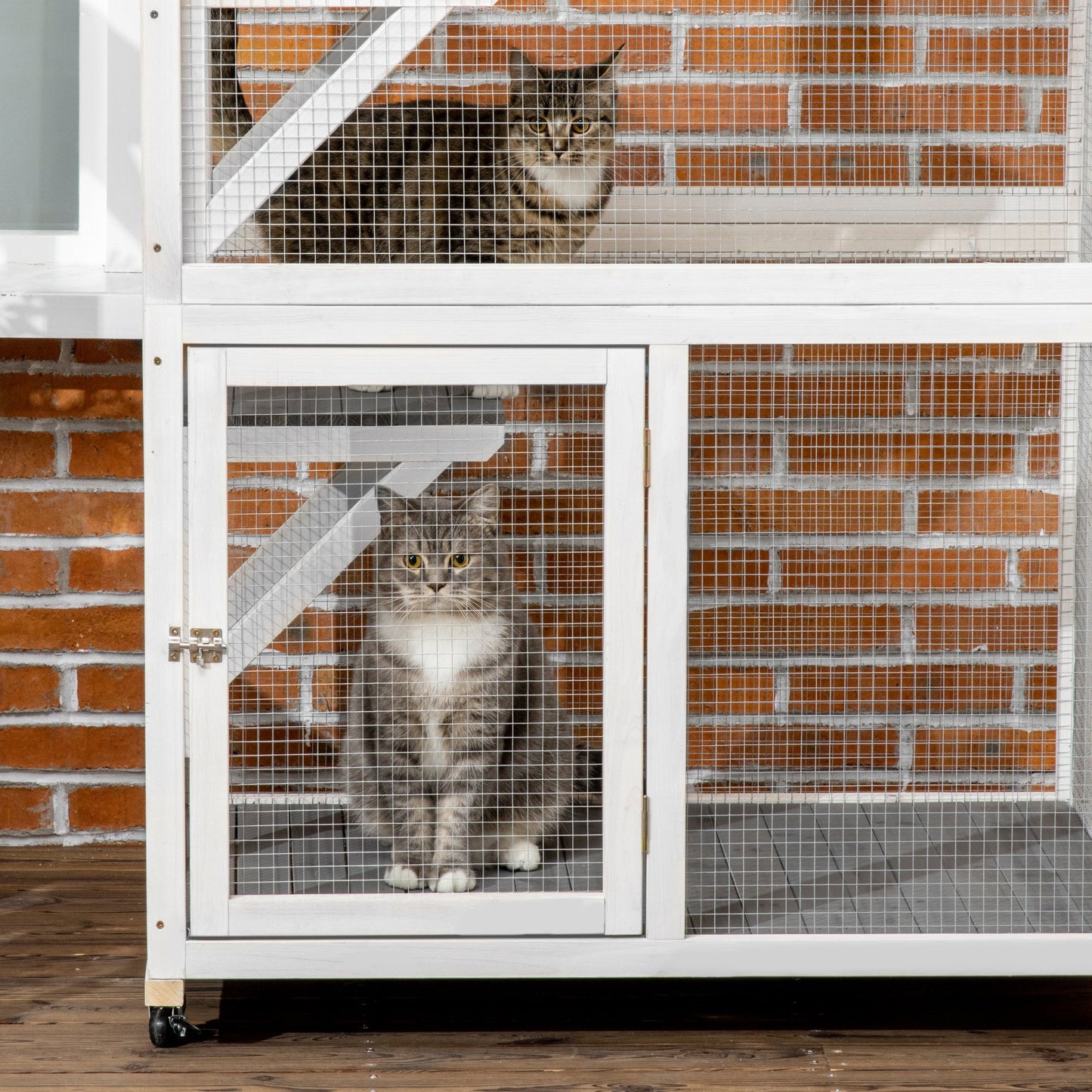 74" Wooden Outdoor Cat House Weatherproof &; Wheeled, Catio Outdoor Cat Enclosure with High Weight Capacity, Kitten Cage Condo, Gray at Gallery Canada