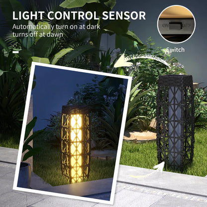 Solar LED Wicker Floor Lamp, IP44, Auto On/Off, Grey Solar Post Lamps at Gallery Canada
