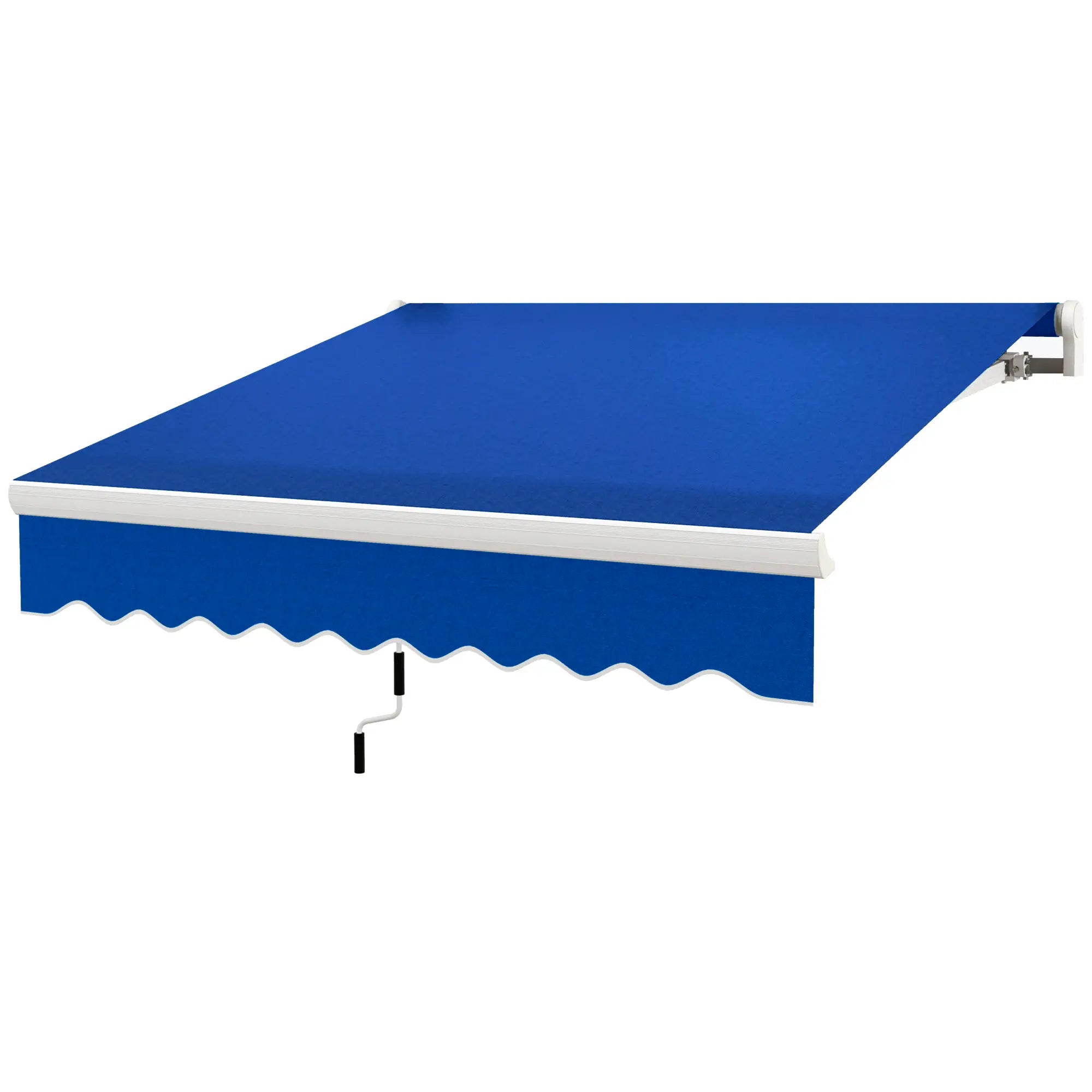 8'x7' Manual Retractable Patio Awning, Sun Shade Canopy, Blue Door Awnings White Frame, Blue Fabric at Gallery Canada