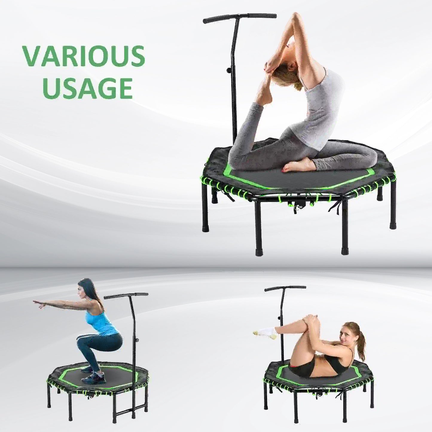 48" Foldable Trampoline with Adjustable Handle Bar, Green Trampolines at Gallery Canada