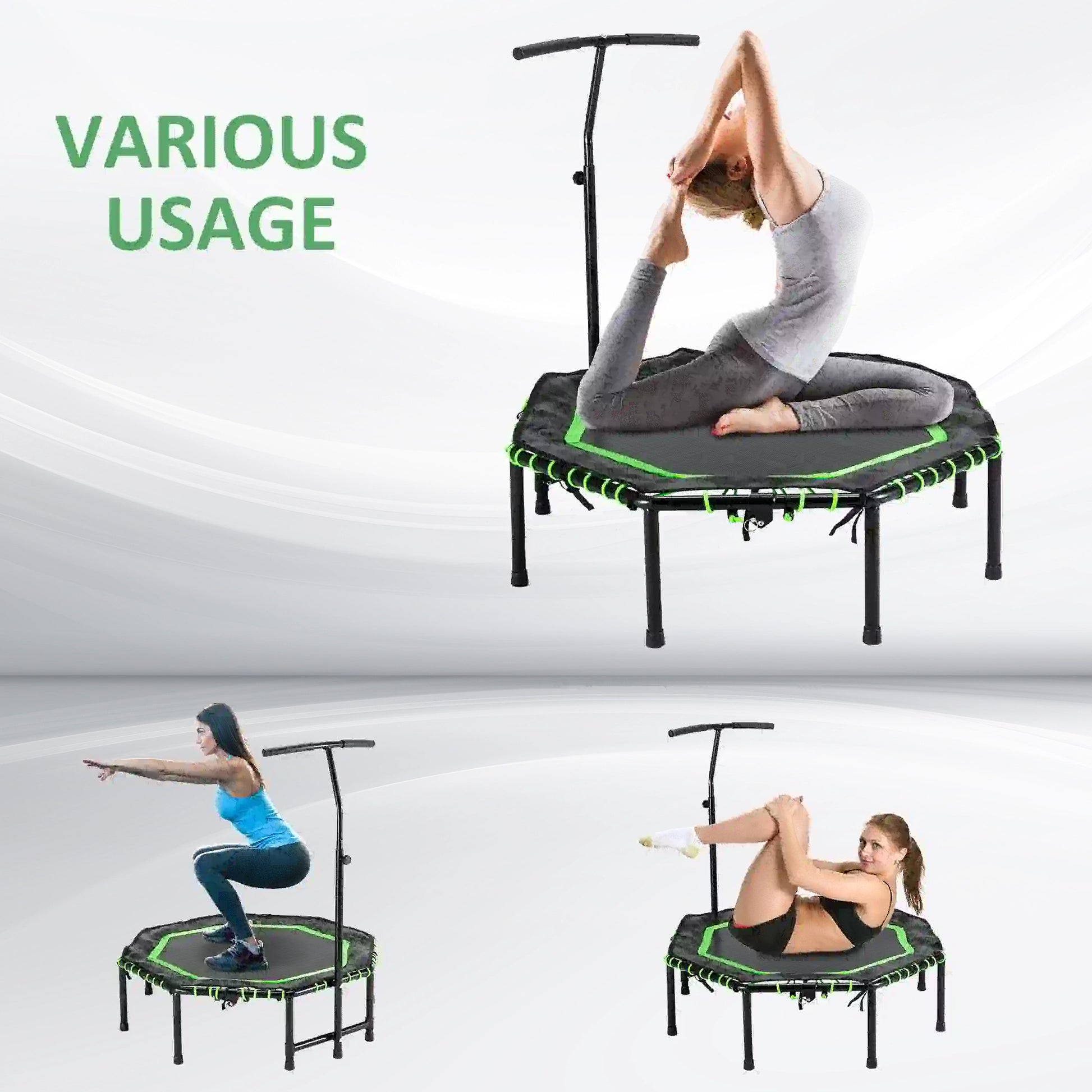 48" Foldable Trampoline with Adjustable Handle Bar, Green Trampolines at Gallery Canada