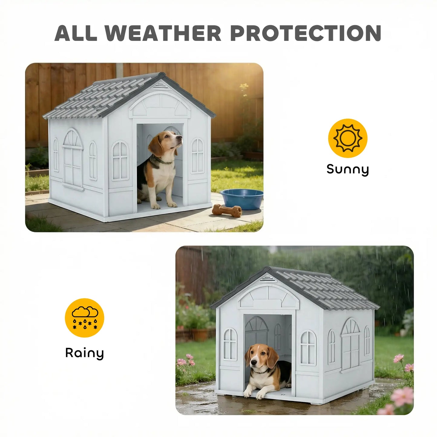 26" Plastic Dog House, Outdoor with Air Vents, Small Medium Dogs, Grey Houses, Kennels & Pens at Gallery Canada