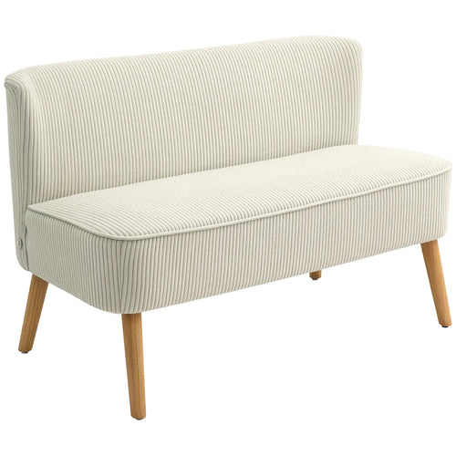 Modern 2 Seater Sofa, Upholstered Couch with Wood Legs, Cream White