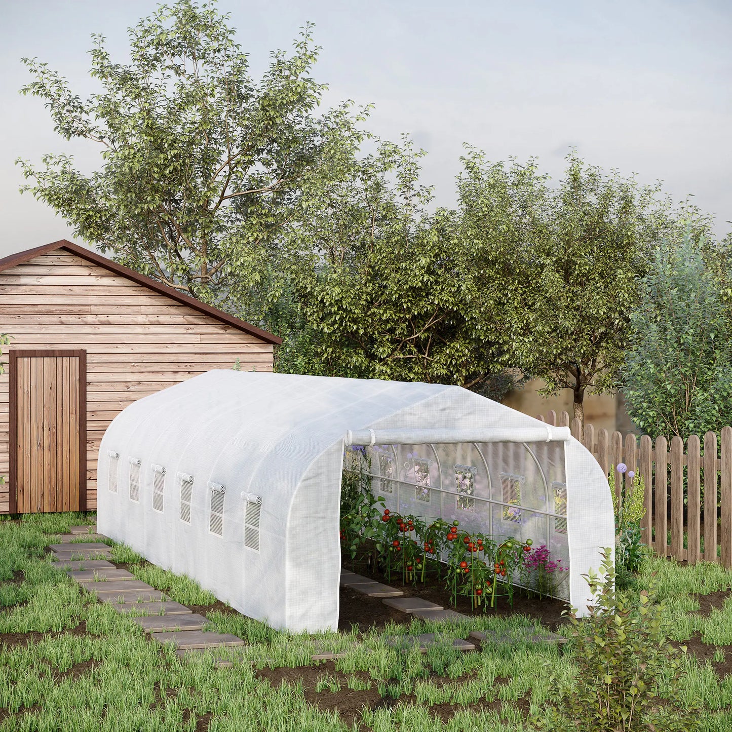 26'L x 10'W x 6.8'H Walk-In Greenhouse, Steel Frame, White Tunnel Greenhouses at Gallery Canada