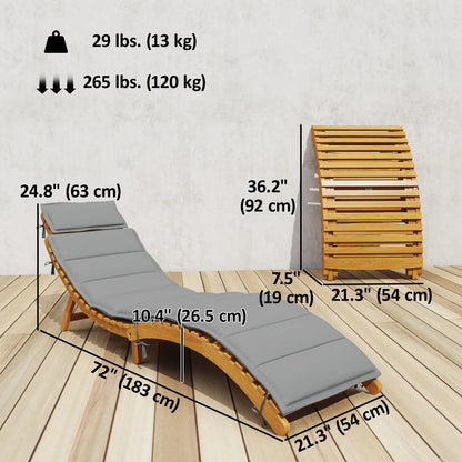 Folding Acacia Wood Chaise Lounge Chair with Cushion, Light Grey Lounger Chairs at Gallery Canada