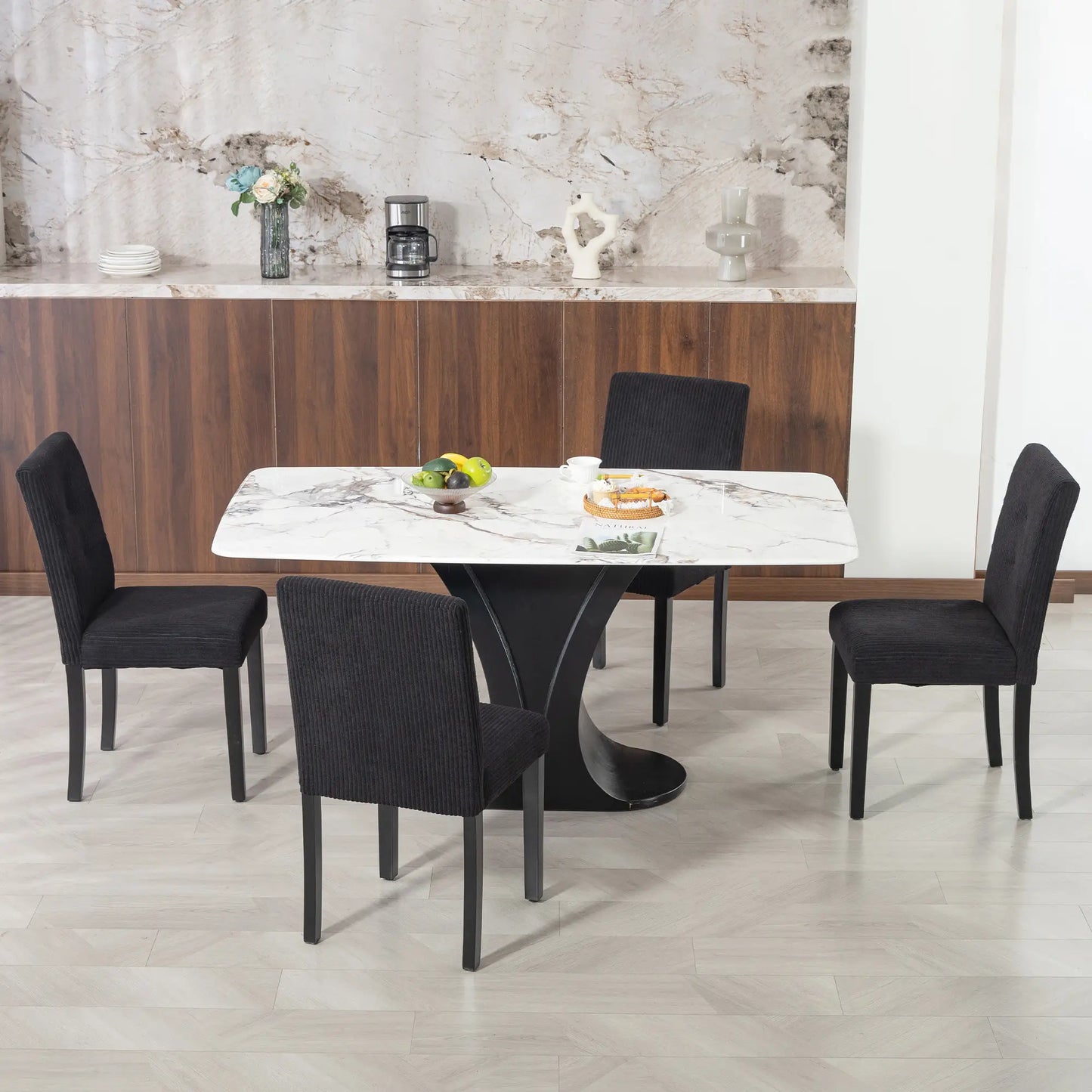 Modern Dining Chairs Set Of 4, Rubberwood Legs, Padded Seat, Black