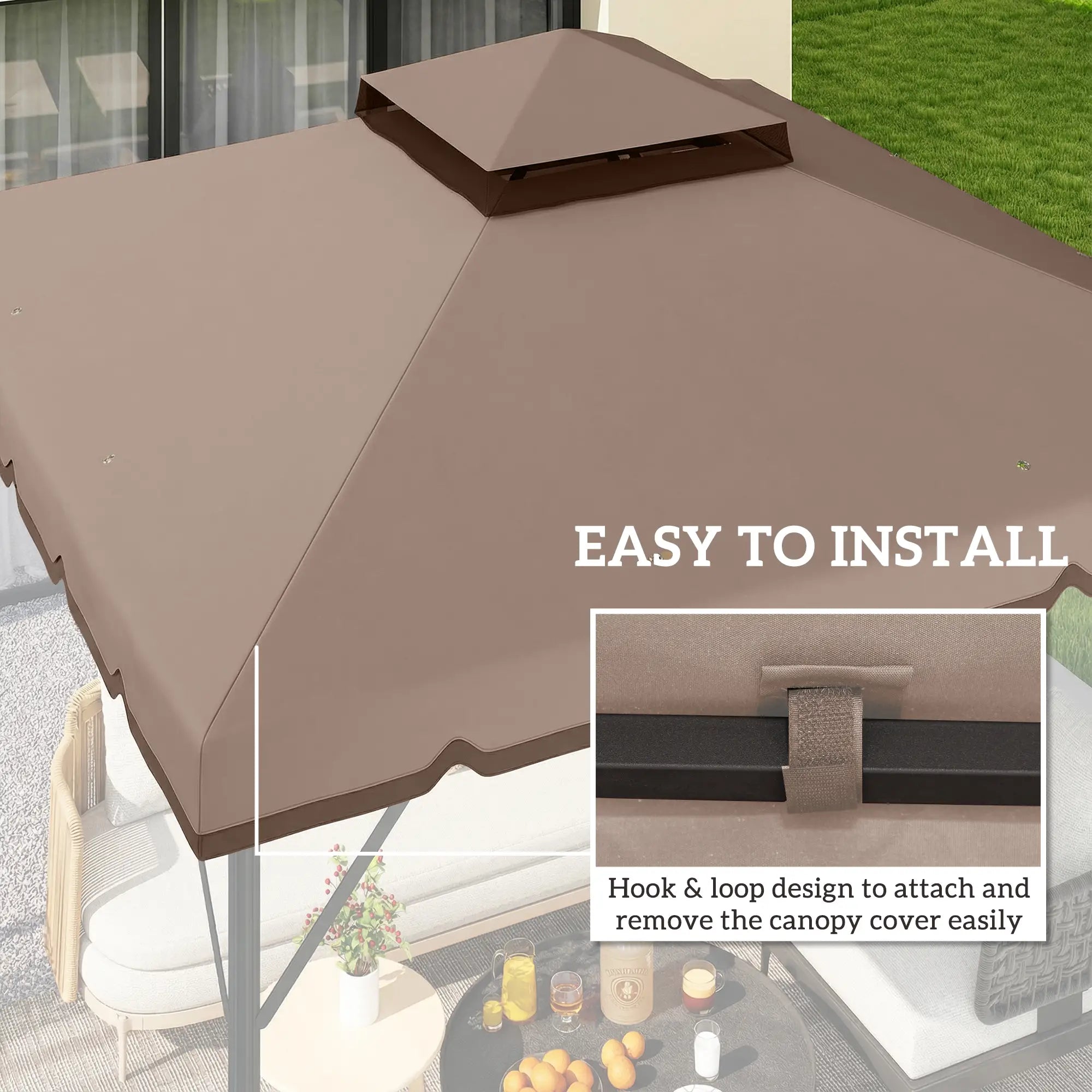 10' x 10' Gazebo Canopy Replacement, Double-Tier Outdoor Roof, Khaki/Brown Gazebo Canopy Replacement at Gallery Canada