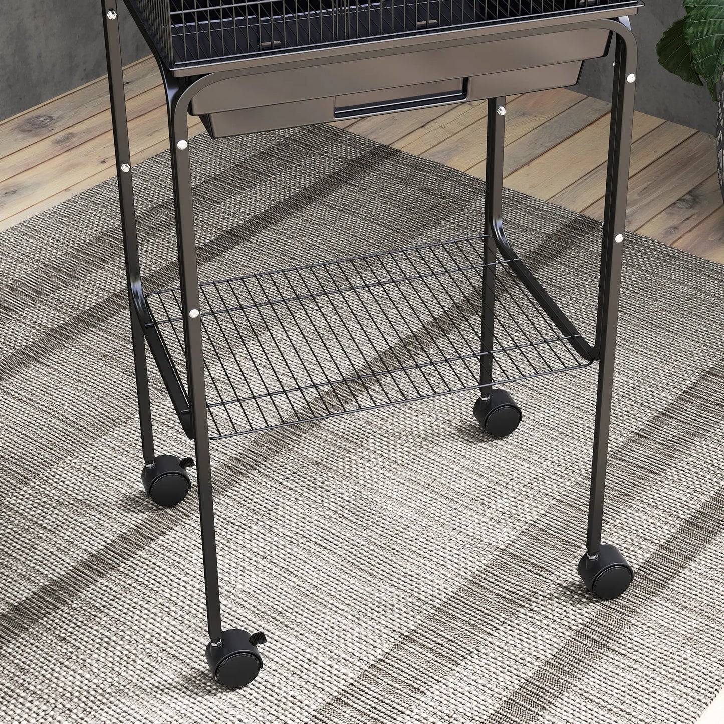 49" Rolling Bird Cage, Cockatoo House, Play Top, Storage Shelf, Wheels, Black Bird Cages at Gallery Canada