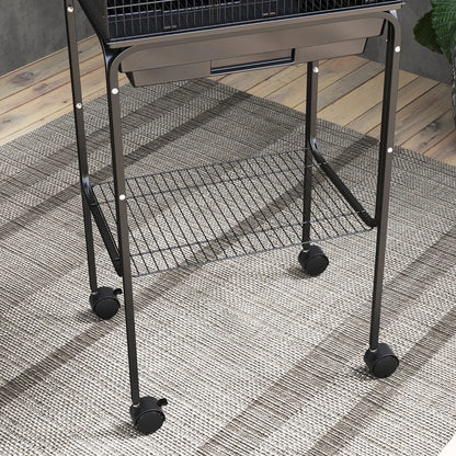 49" Rolling Bird Cage, Cockatoo House, Play Top, Storage Shelf, Wheels, Black Bird Cages at Gallery Canada