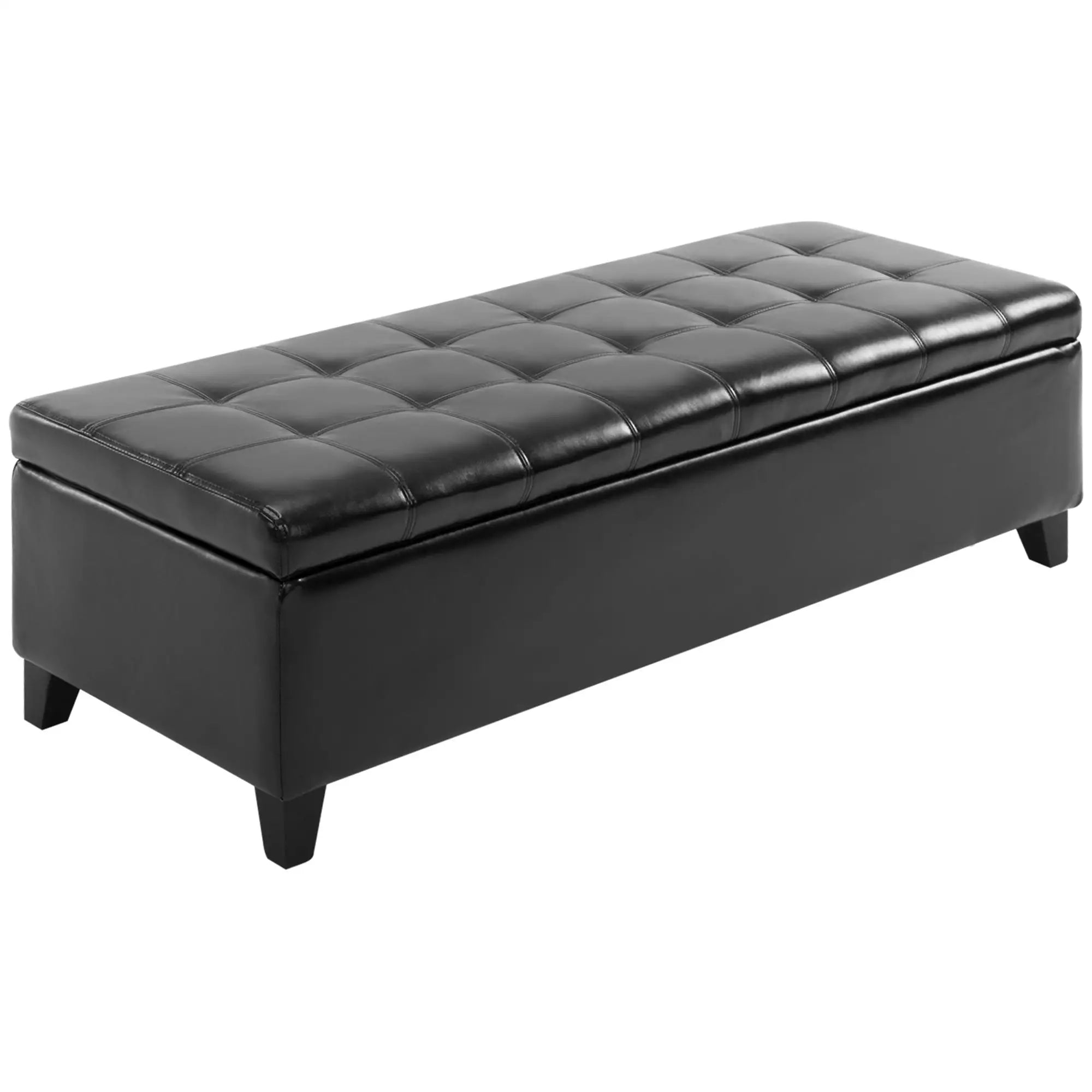 Storage Ottoman Bench, 51 Inches, PU Leather Foot Rest, Black Storage Ottomans & Benches at Gallery Canada