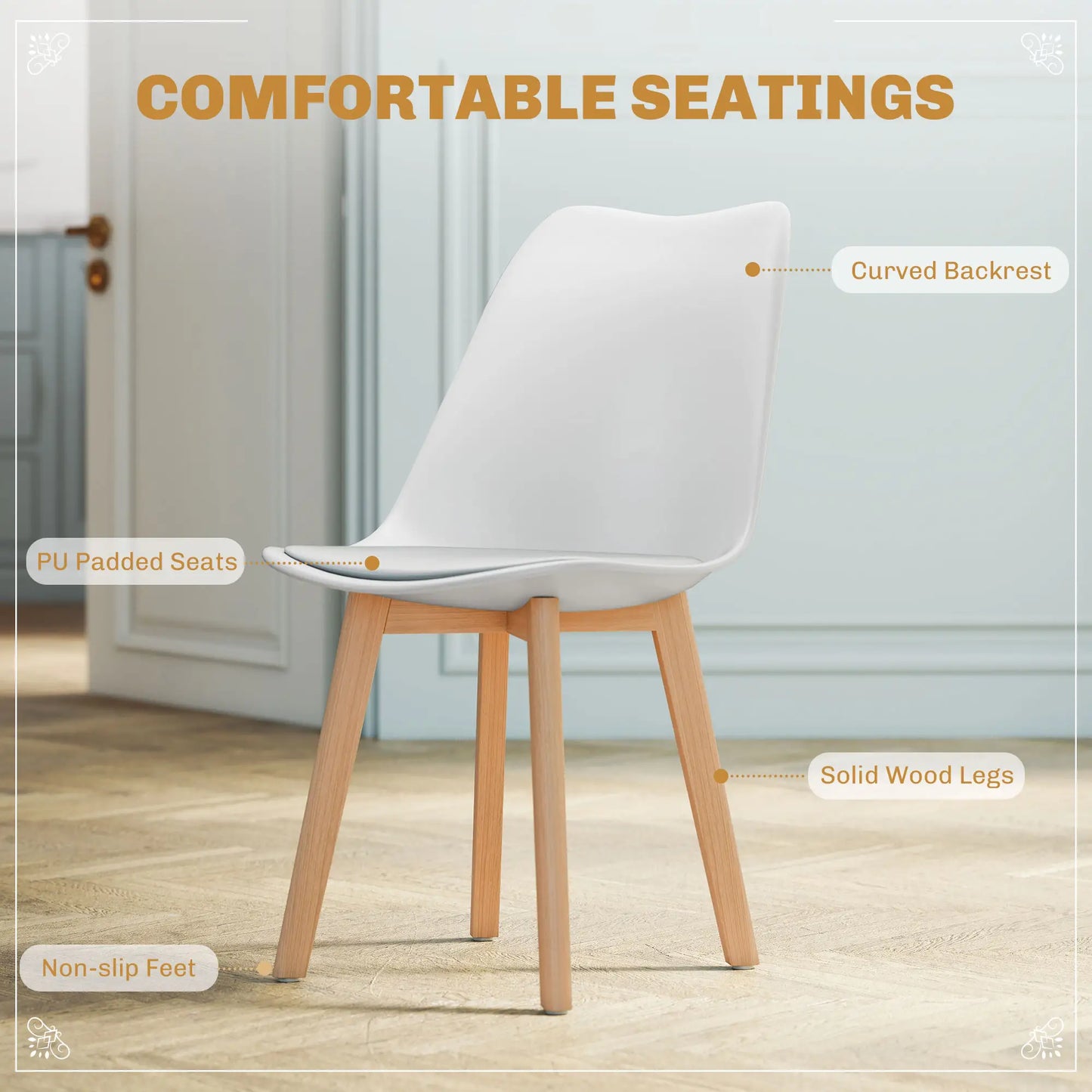 Round Dining Table Set for 4, Pedestal Base, PU Padded Seats, White Dining Table Sets at Gallery Canada