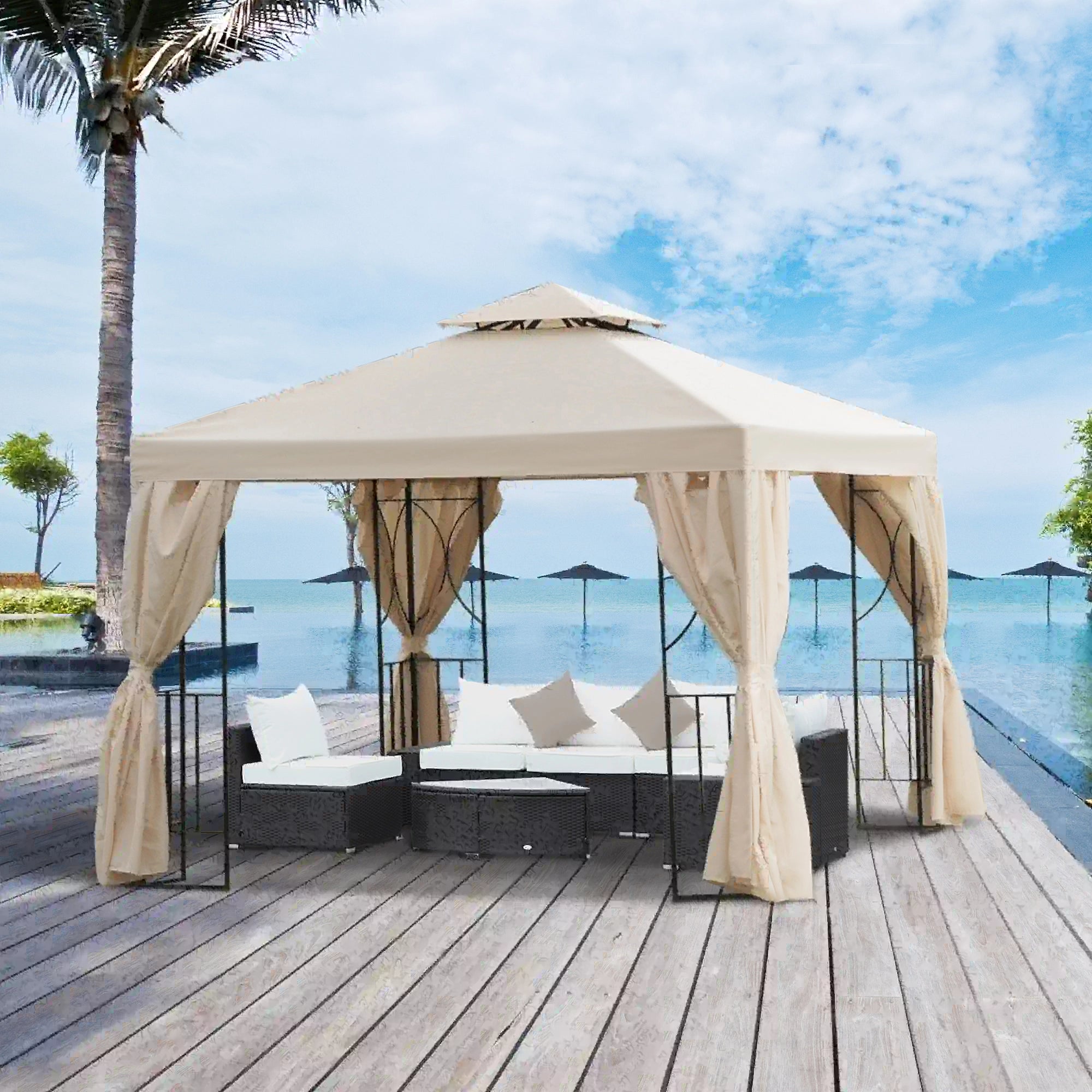 10' x 10' Patio Gazebo, Canopy Shelter with Double-Tier Roof, Cream White Gazebos at Gallery Canada