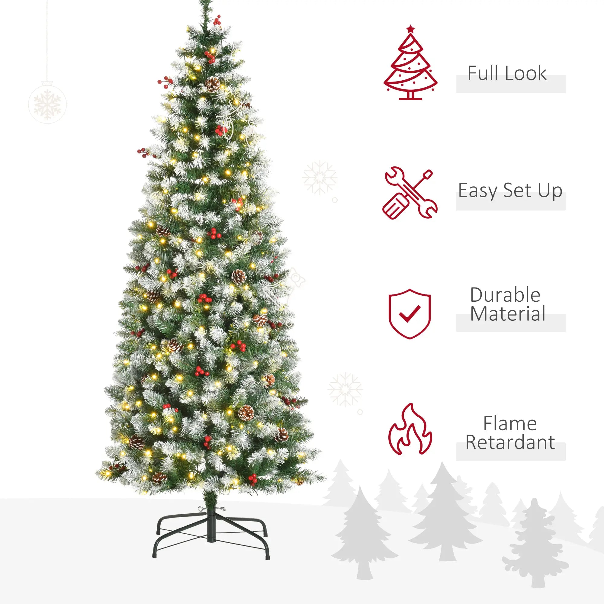 6 ft Pre-Lit Christmas Tree, LED Lights, Pine Cones, Red Berries Pencil Christmas Trees at Gallery Canada