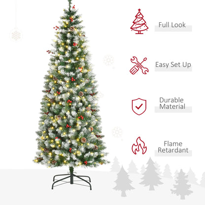 6 ft Pre-Lit Christmas Tree, LED Lights, Pine Cones, Red Berries Pencil Christmas Trees at Gallery Canada