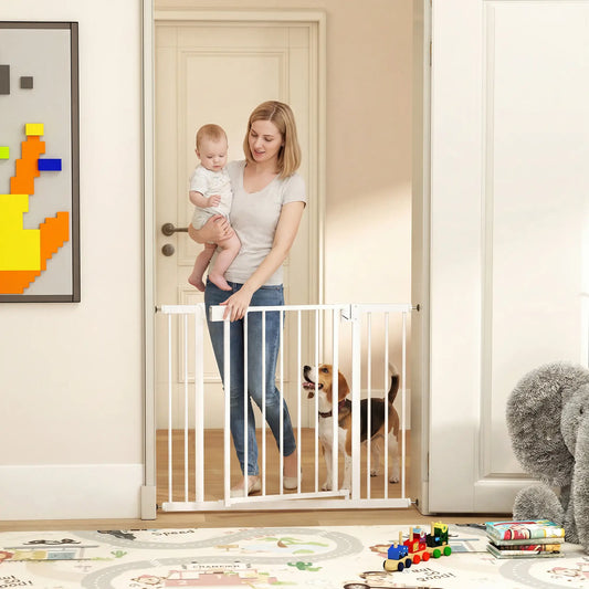 Baby Pet Safety Gate, Pressure Fit, Two-Way Open, Auto-Close, 30"H, White Pet Gates White at Gallery Canada
