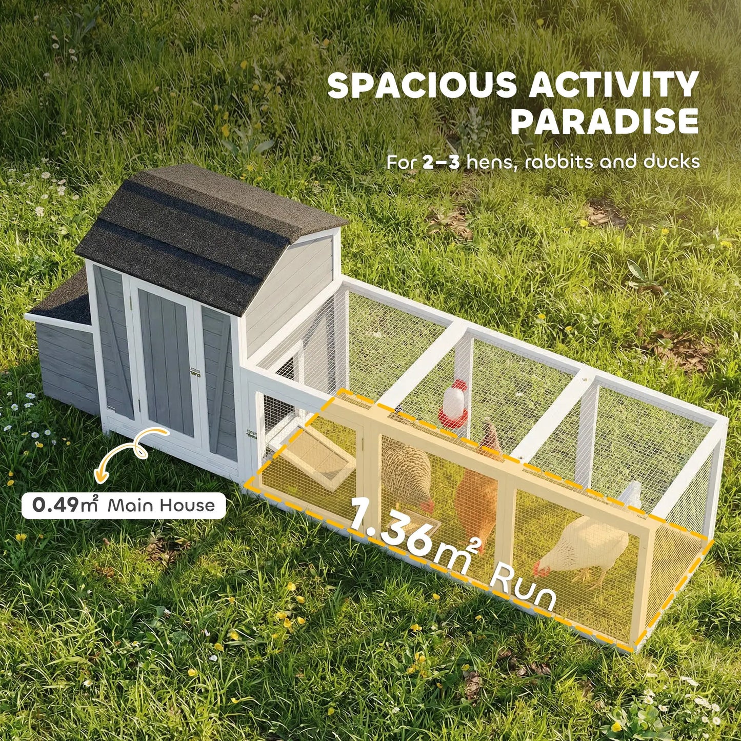 118"L Chicken Coop, Large Wooden Hen House with Run, Pull-Out Tray, Waterproof Roof, Nesting Box, Swing, Roosting Bars Chicken Coops at Gallery Canada