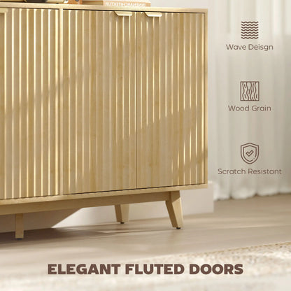 Fluted Sideboard Buffet, 55" Coffee Bar Cabinet, 4 Doors, 2 Shelves, Nature Wood Storage Cabinets at Gallery Canada