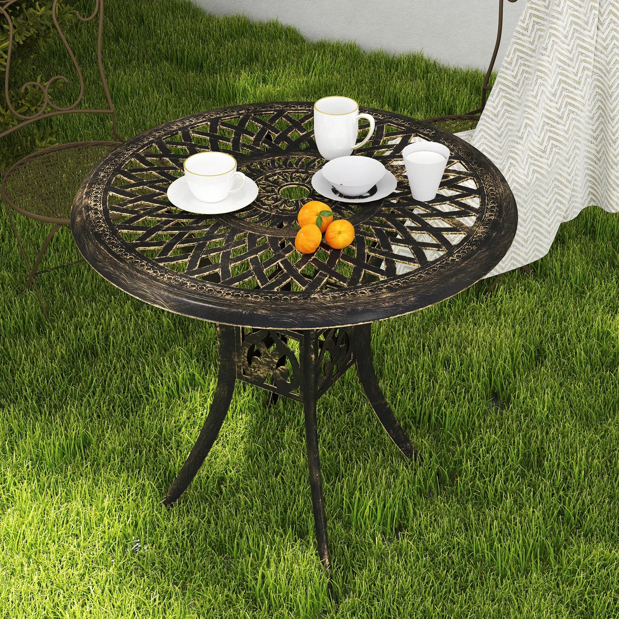 30-Inch Round Patio Dining Table, Cast Aluminum Outdoor Bistro Table, Brown Patio Dining Tables at Gallery Canada