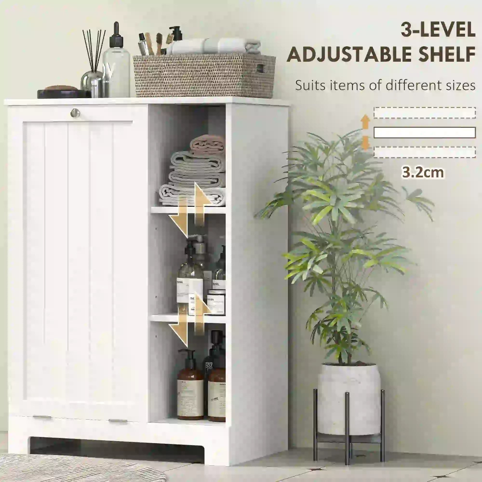 Laundry Cabinet with Removable Basket, Adjustable Shelf, White Bathroom Cabinets at Gallery Canada