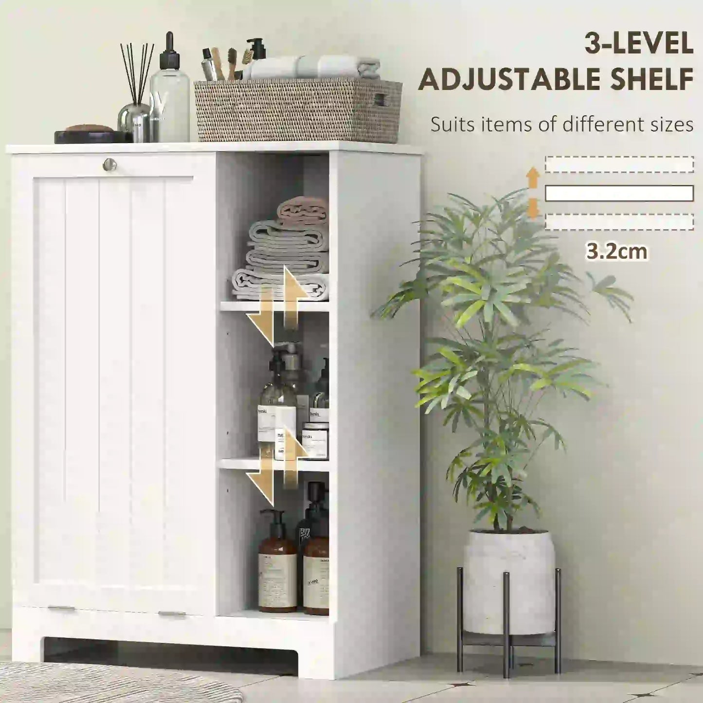 Laundry Cabinet with Removable Basket, Adjustable Shelf, White Bathroom Cabinets at Gallery Canada