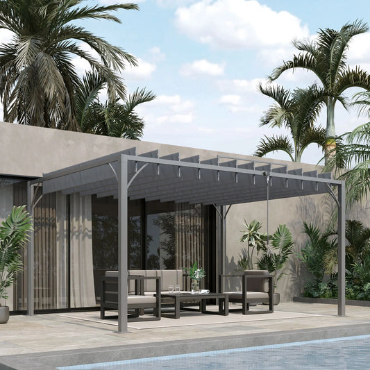 12.8' x 9.7' Outdoor Pergola, Retractable Roof, Aluminium Louvered Canopy, Grey Pergolas Grey at Gallery Canada