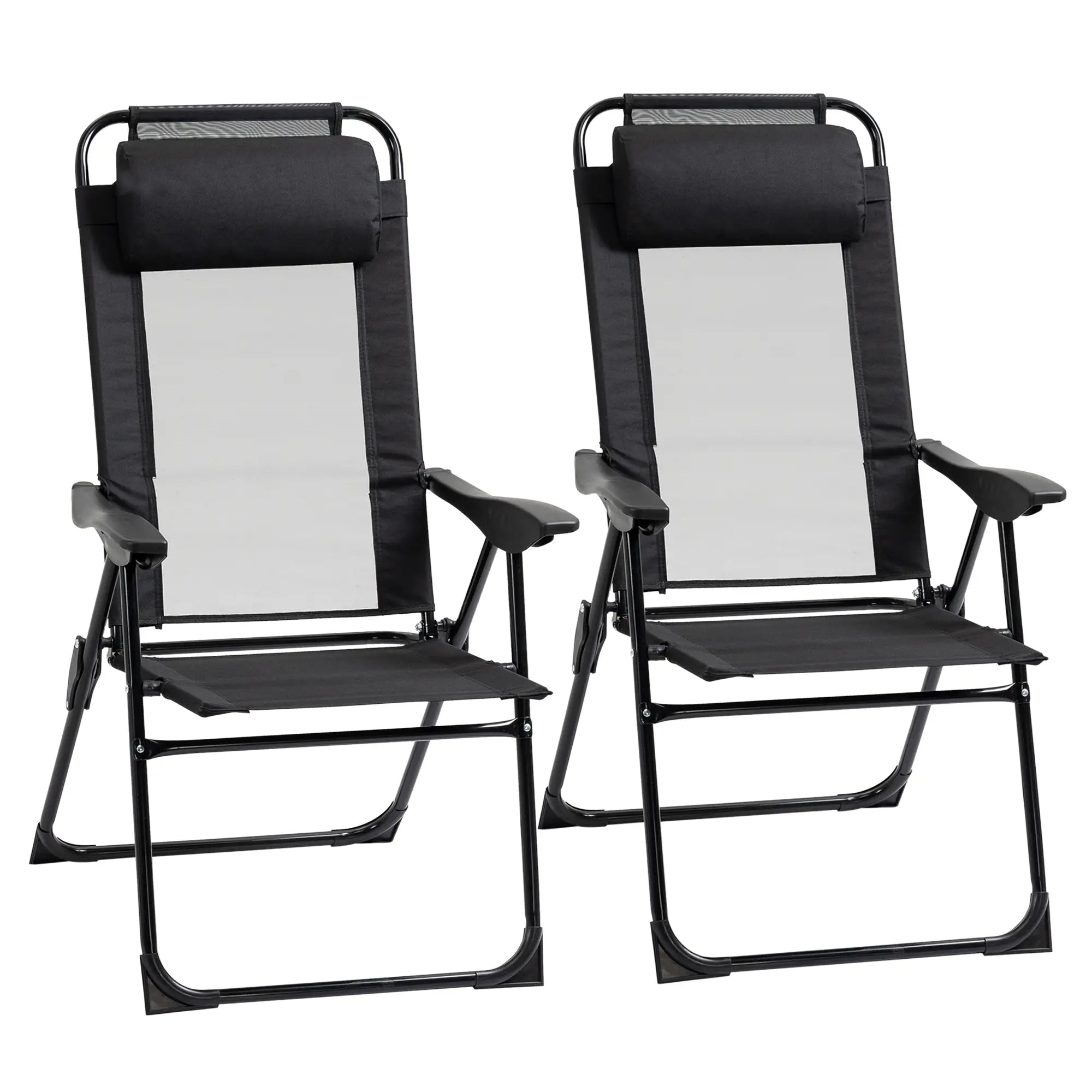 Double Camping Chairs, Foldable, Reclining, Headrest, Black Patio Chairs Black at Gallery Canada