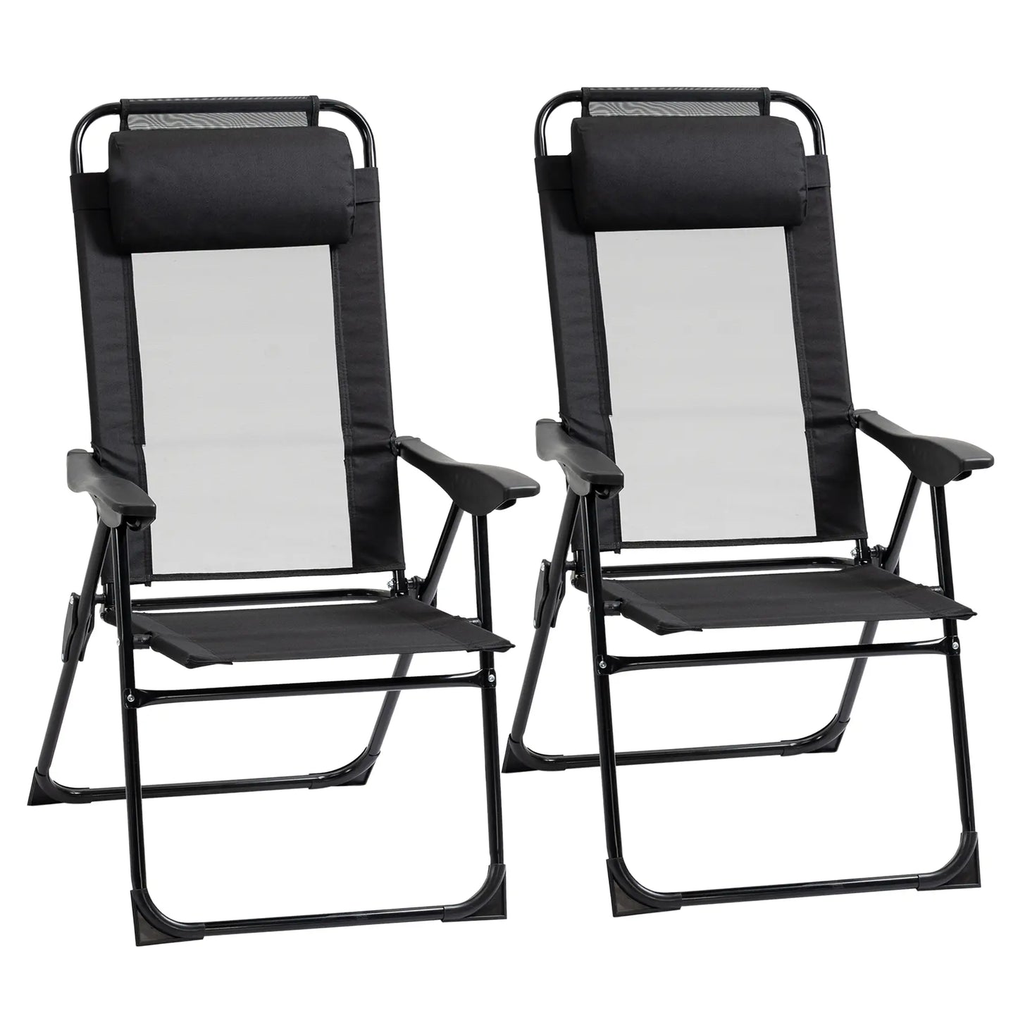 Double Camping Chairs, Foldable, Reclining, Headrest, Black Patio Chairs Black at Gallery Canada