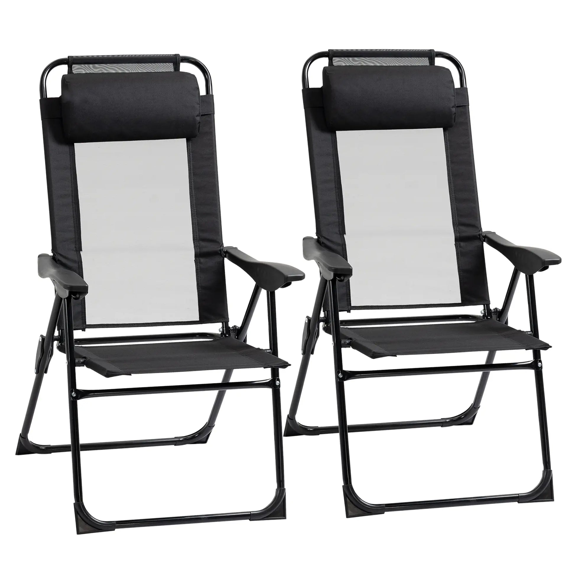 Double Camping Chairs, Foldable, Reclining, Headrest, Black Patio Chairs Black at Gallery Canada
