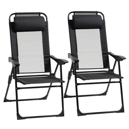 Double Camping Chairs, Foldable, Reclining, Headrest, Black Patio Chairs Black at Gallery Canada
