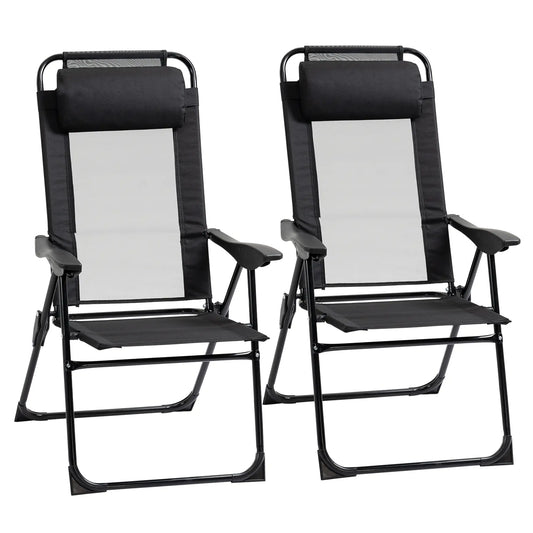 Double Camping Chairs, Foldable, Reclining, Headrest, Black Patio Chairs Black at Gallery Canada