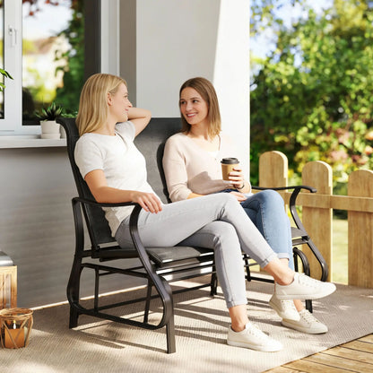 Garden Double Gliding Chair, Steel Frame, Mesh Seat Backrest, Black Outdoor Gliders at Gallery Canada