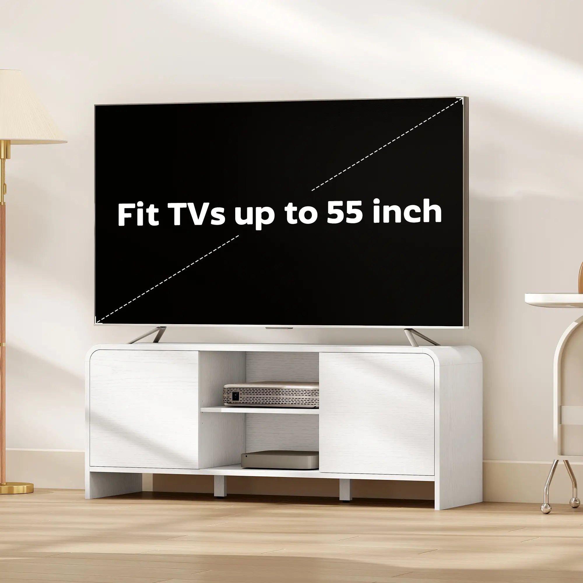 TV Stand For 55 Inch, 2 Cabinets And 2 Shelves, White TV Stands at Gallery Canada