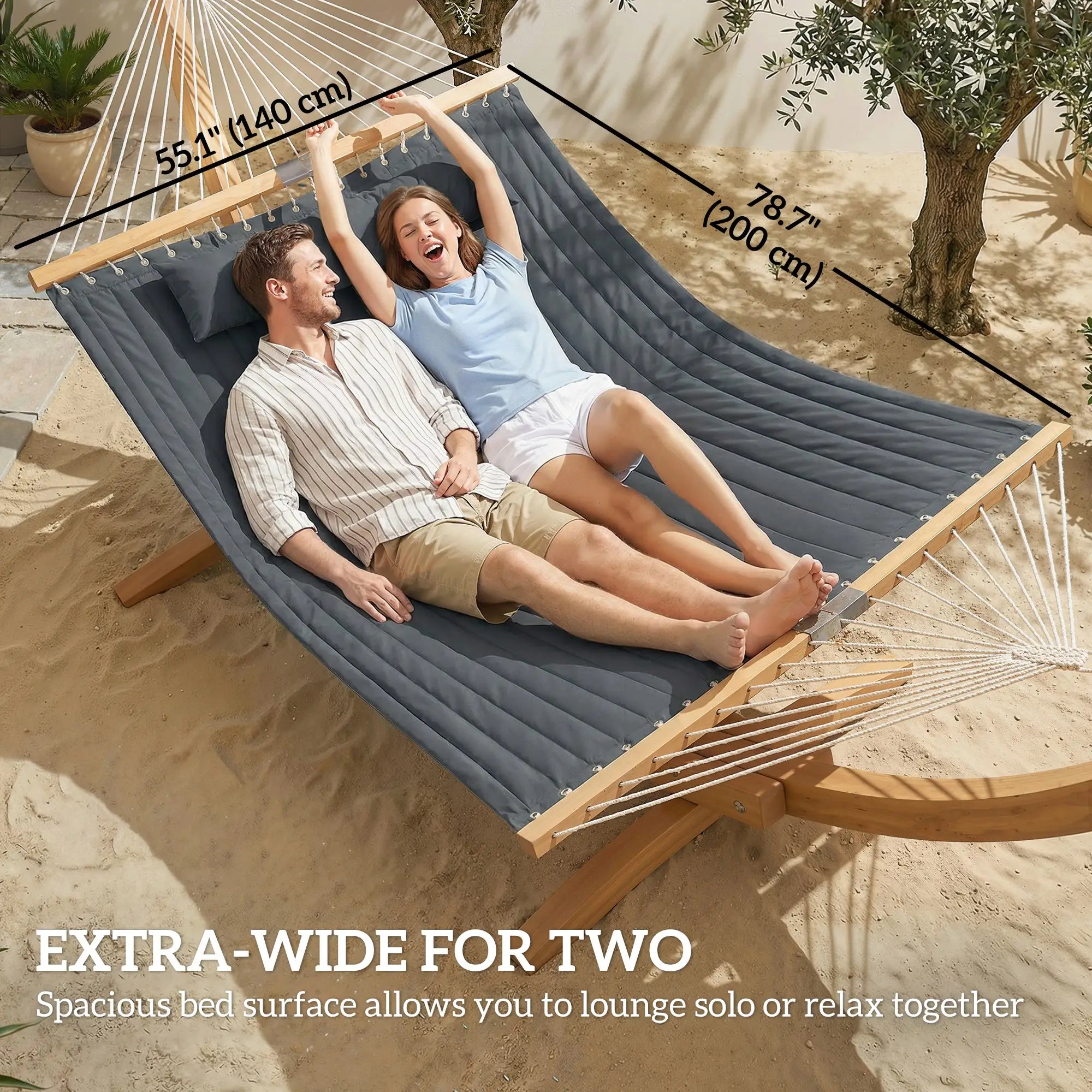 Padded Camping Hammock With Pillow, Spreader Bars, 200 x 140 cm, Grey Camping Hammocks at Gallery Canada