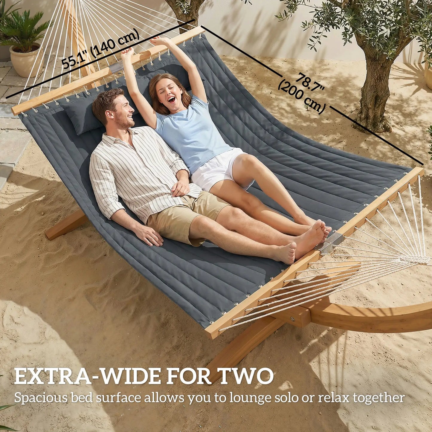 Padded Camping Hammock With Pillow, Spreader Bars, 200 x 140 cm, Grey Camping Hammocks at Gallery Canada