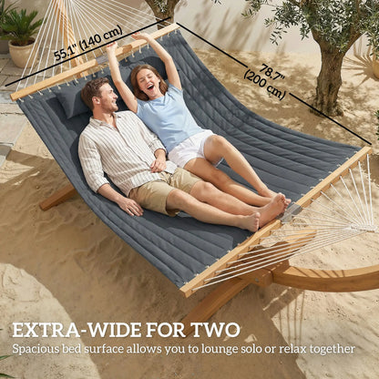 Padded Camping Hammock With Pillow, Spreader Bars, 200 x 140 cm, Grey Camping Hammocks at Gallery Canada