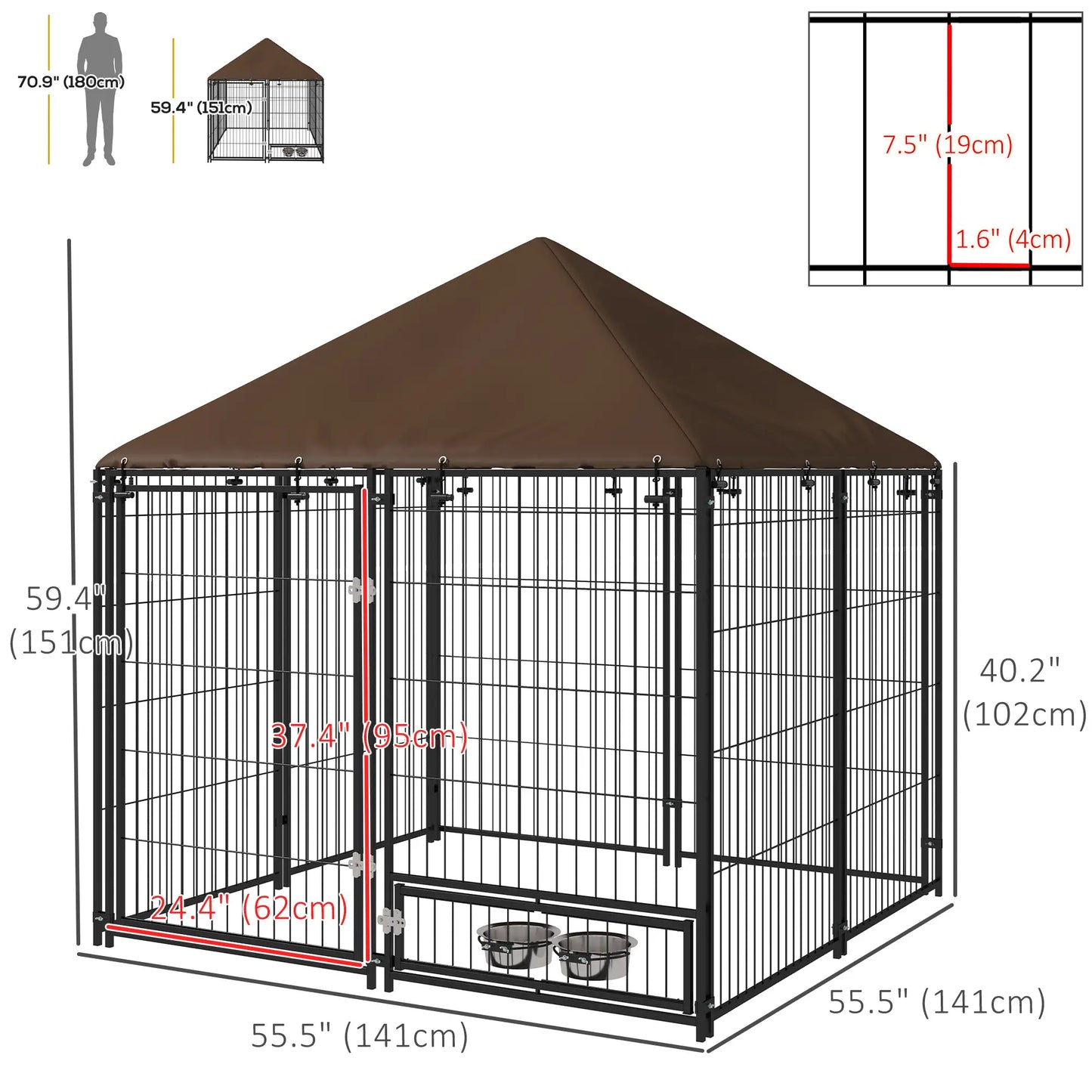 4.6' x 4.6' x 5' Outdoor Dog Kennel, Canopy, Rotating Bowls, Coffee Houses, Kennels & Pens at Gallery Canada