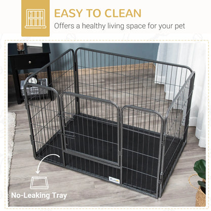 4 Panel Dog Playpen, 28" H Portable Pet Fence With Door, Tray, Grey Dog Cages & Crates at Gallery Canada