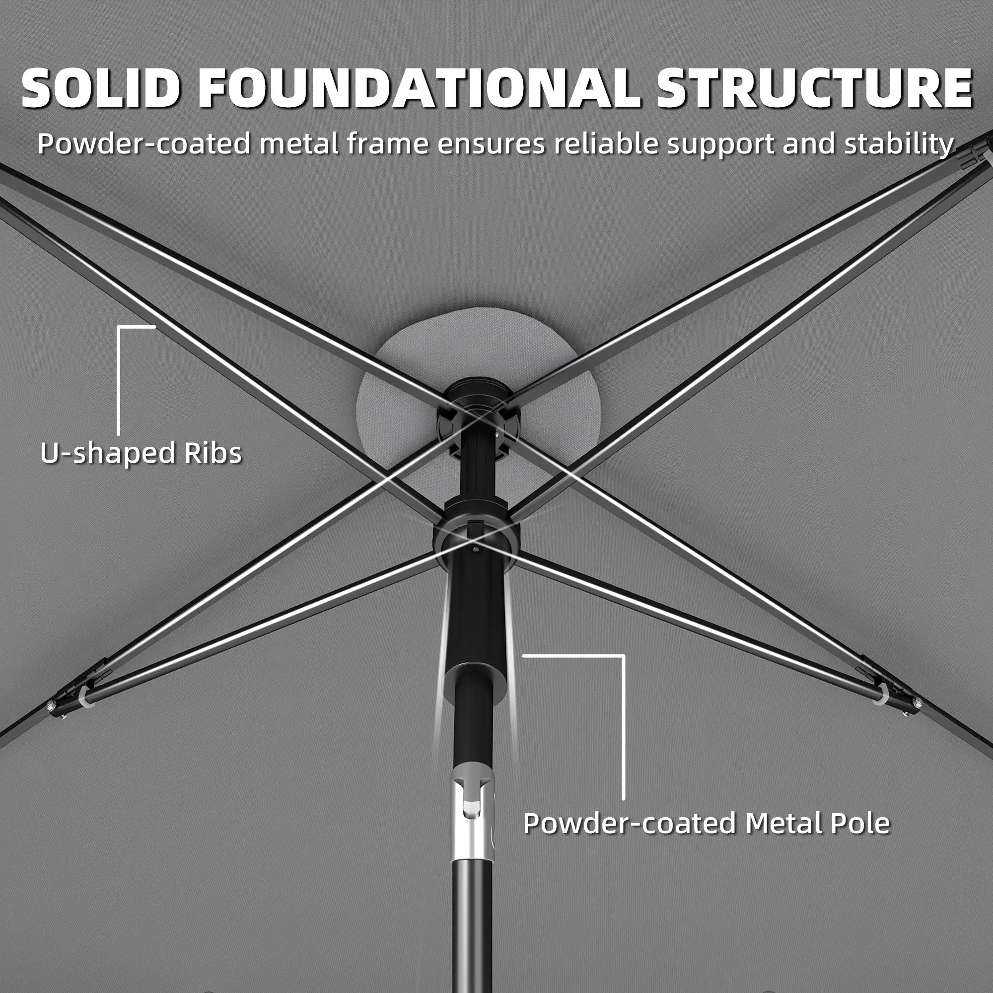 6' x 4' Grey Patio Umbrella, Tilt Crank, Rectangular Outdoor, Grey Sun Umbrellas at Gallery Canada